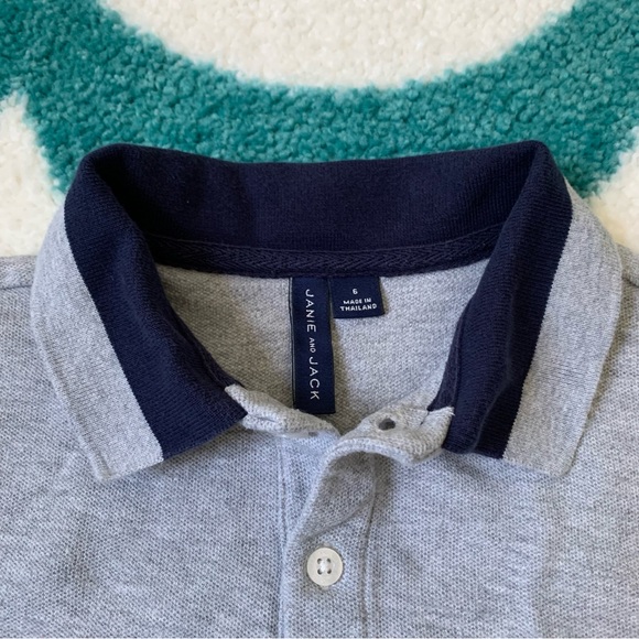 Janie and Jack Colorblock Pique Polo (Navy/Grey) Size 6 - Picture 3 of 5